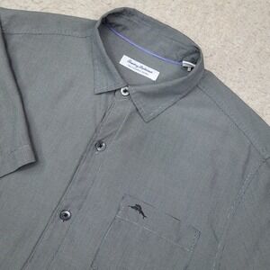 Tommy Bahama Island Zone Short Sleeve Button Up Shirt Mens L Gray Lightweight